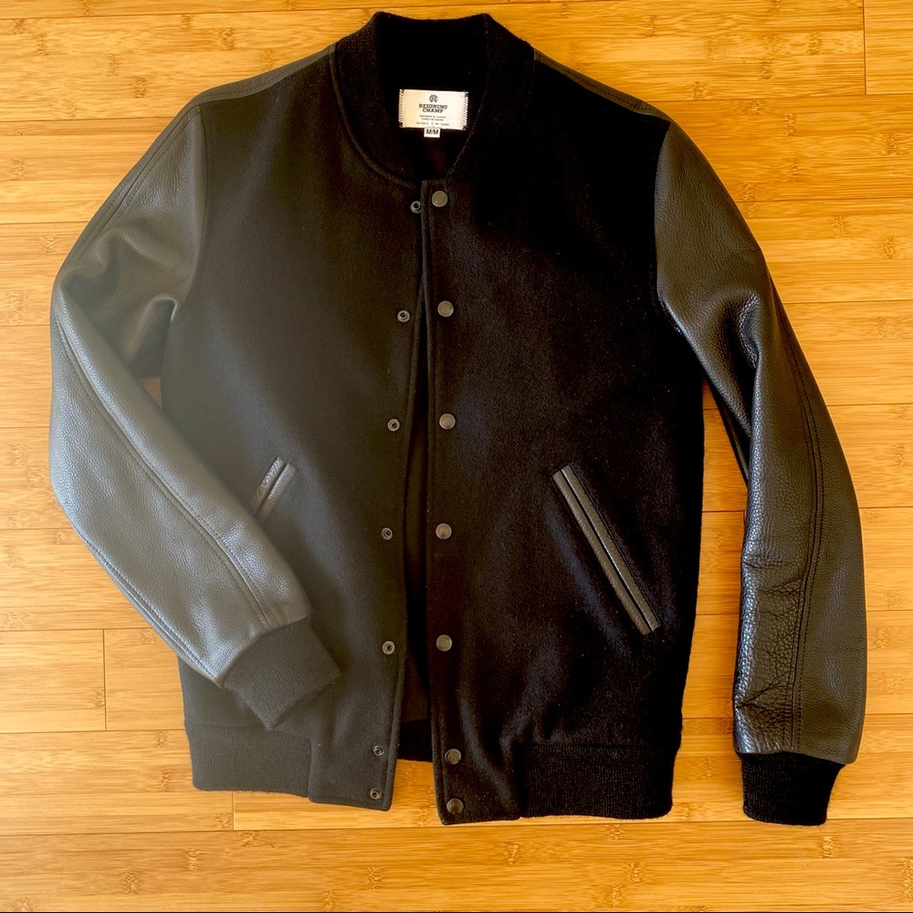 Reigning Champ Men’s Wool Varsity Jacket with Leather sleeves